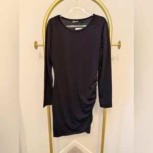 Long-Sleeve Black Side-Ruched Bodycon Dress